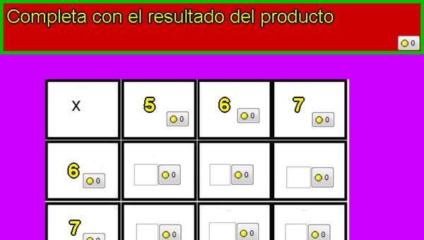 Tablas de multiplicar de 5, 6 y 7