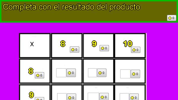 Tablas de multiplicar de 8, 9 y 10