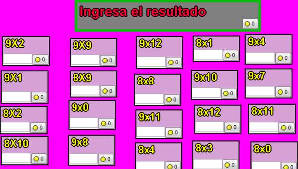 Tablas de multiplicar del 8 y 9