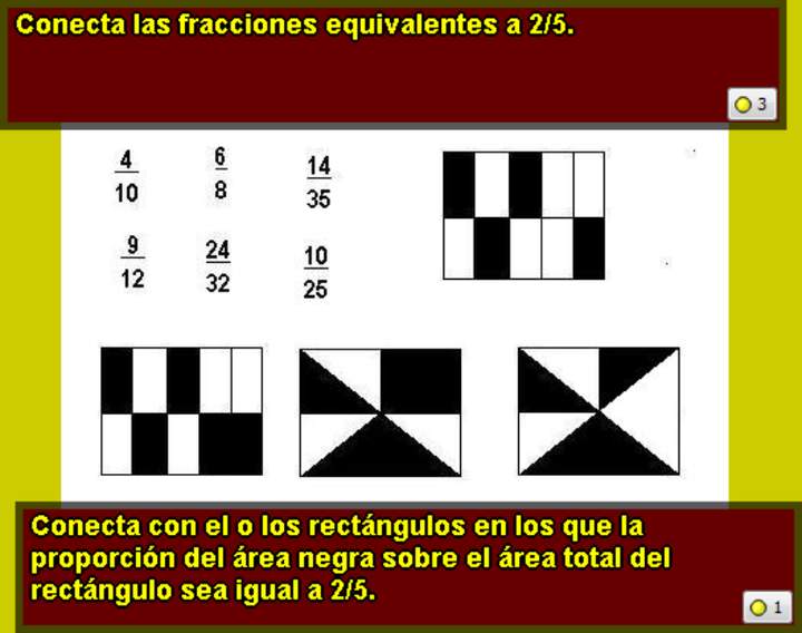 Fracciones equivalentes a 2/5 y área igual a 2/5