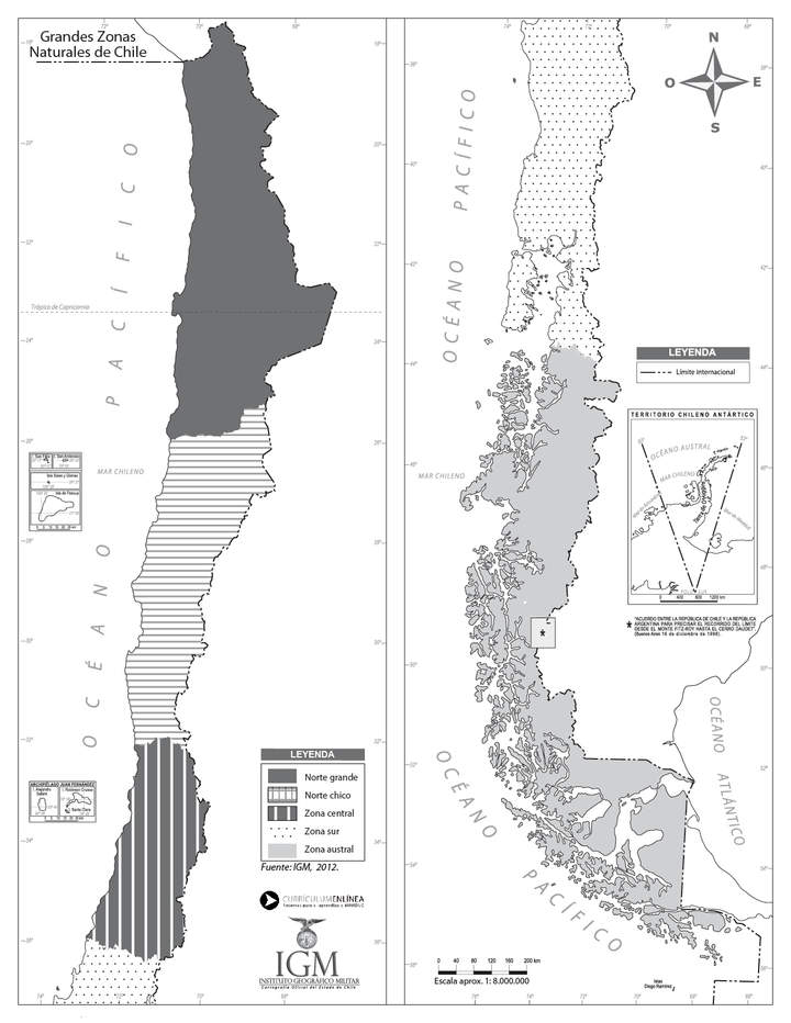 Mapa zonas naturales de Chile sin división regional