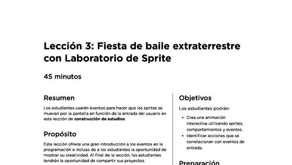 Lección 03: Fiesta de baile extraterrestre con Laboratorio de Sprite