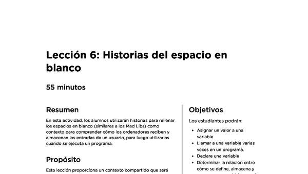 Lección 6: Historias del espacio en blanco