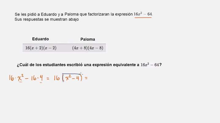 Expresiones equivalentes para diferencia de cuadrados