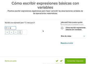 Cómo escribir expresiones básicas con variables (ejercicios tomados de KA)