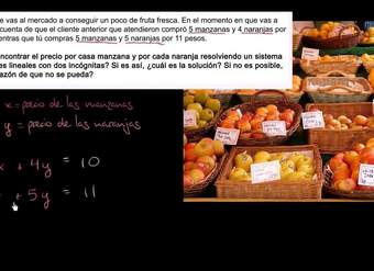 Usando un sistema de ecuación para encontrar el precio de las manzanas y de las naranjas