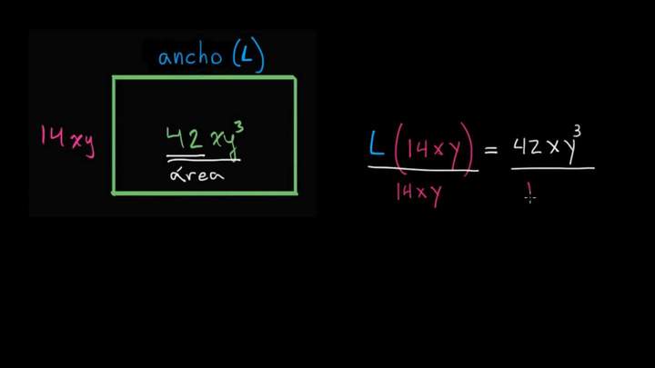 Dimensiones de un rectángulo con área descrita algebraicamente