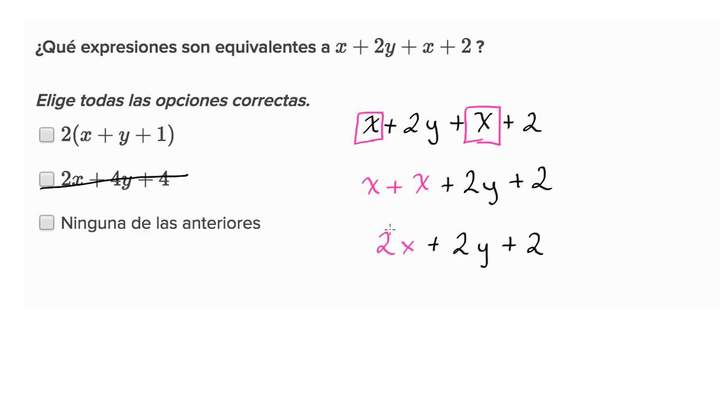 Cómo encontrar expresiones equivalentes combinando términos semejantes