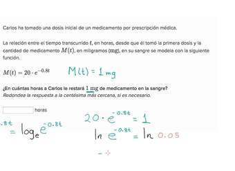 Problema sobre un modelo exponencial: disolución de un medicamento | Khan Academy en Español