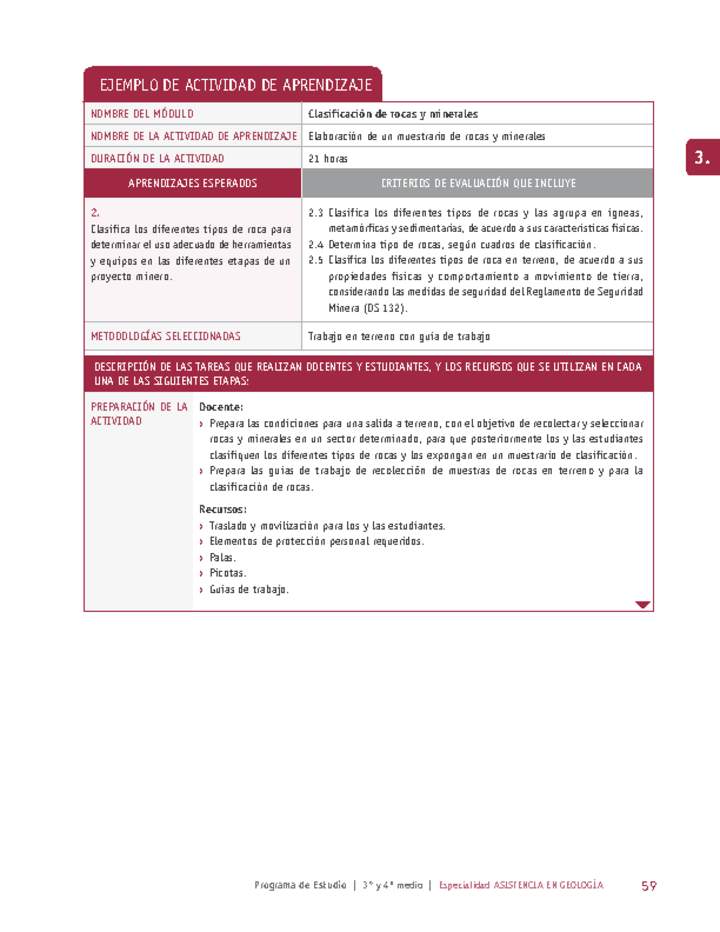 Elaboración de un muestrario de rocas y minerales