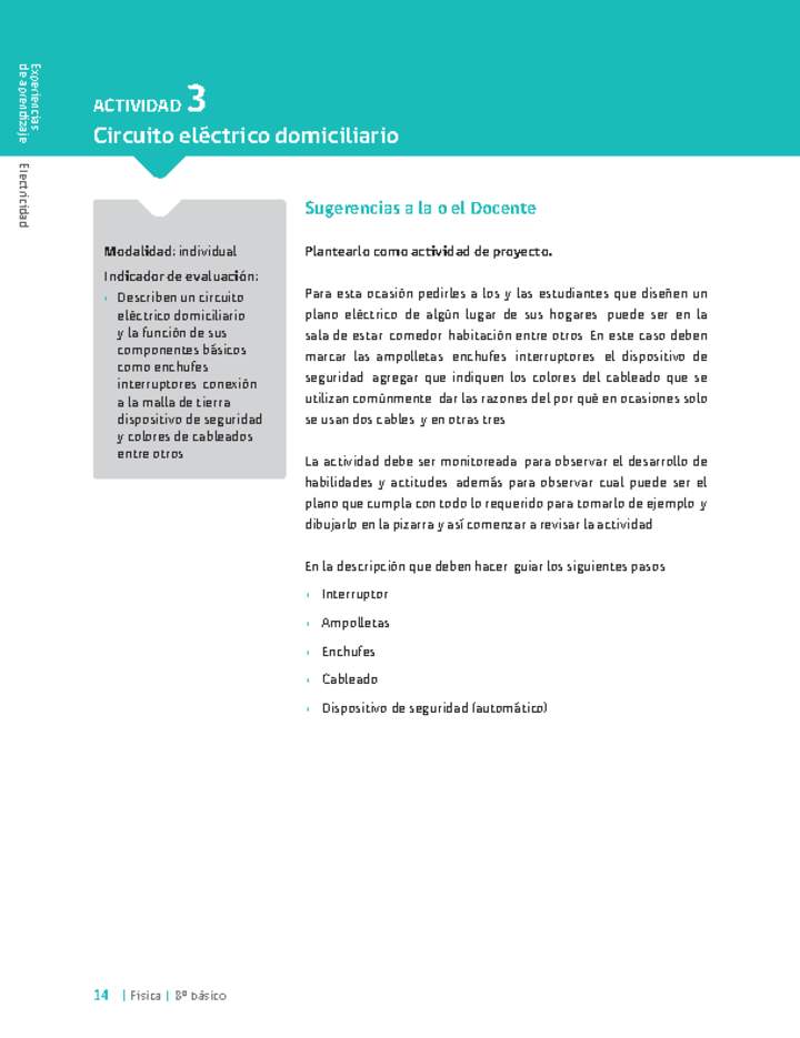 Sugerencia para el profesor: Actividad 3. Circuito eléctrico domiciliario