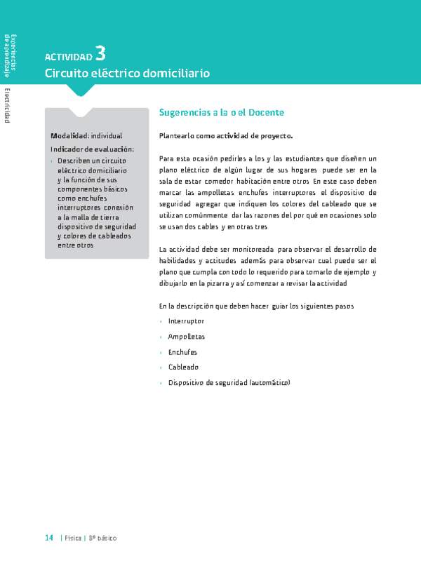 Sugerencia para el profesor: Actividad 3. Circuito eléctrico domiciliario