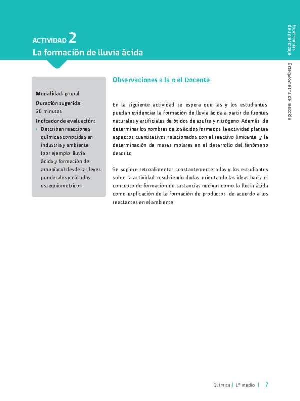 Sugerencia para el profesor: Actividad 2. La formación de lluvia ácida