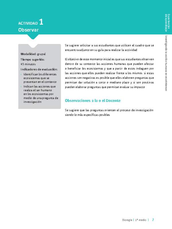 Sugerencia para el profesor: Actividad 1. Observar