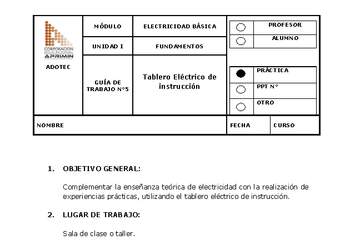 Guía de trabajo del estudiante Electricidad básica tablero eléctrico de instrucción