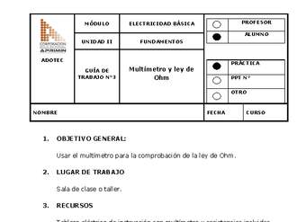 Guía de trabajo del estudiante Electricidad básica, multímetro y ley de Ohm