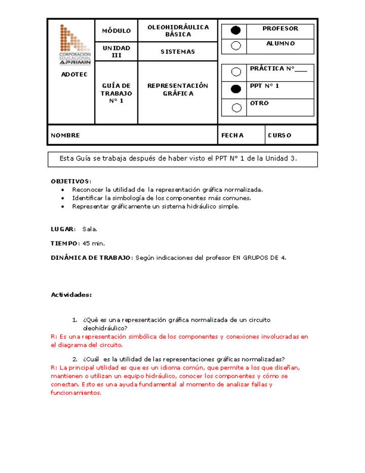 Guía de trabajo del docente Oleo-hidráulica, representación gráfica