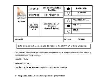 Guía de trabajo del docente Oleo-hidráulica, secciones de un sistema oleo-hidráulico.