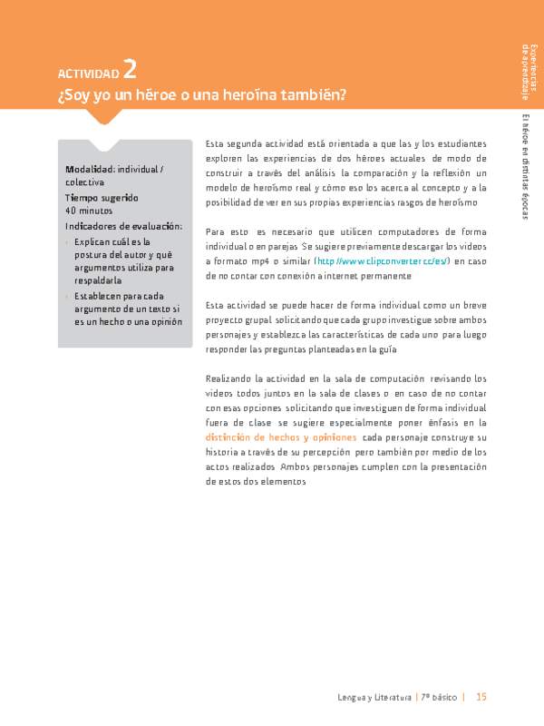 Sugerencia para el profesor: Actividad 2: ¿Soy yo un héroe o una heroína también?
