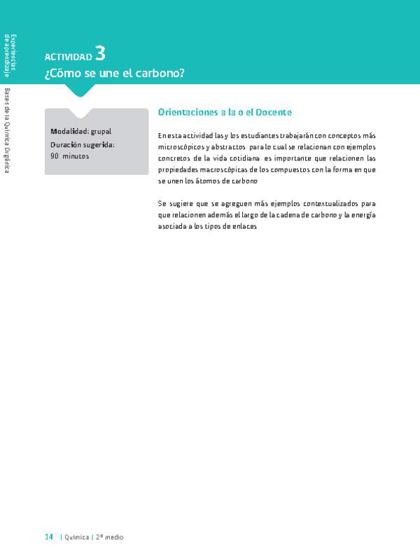 Sugerencia para el profesor: Actividad 3. ¿Cómo se une el carbono?