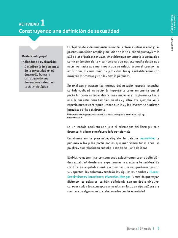 Sugerencia para el profesor: Actividad 1. Construyendo una definición de sexualidad