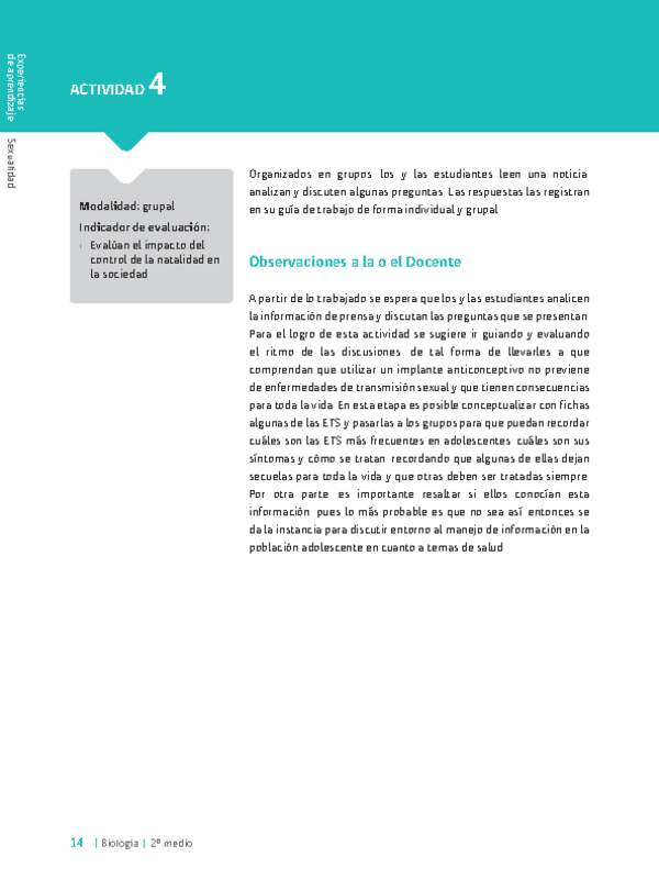 Sugerencia para el profesor: Actividad 4. Maternidad y paternidad responsable