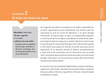 Sugerencia para el profesor: Actividad 2: El orden de todas las ideas