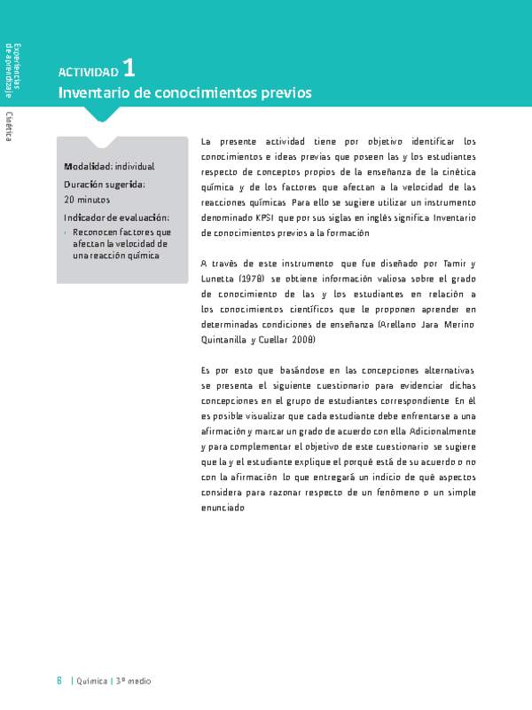 Sugerencia para el profesor: Actividad 1. Inventario de conocimientos previos