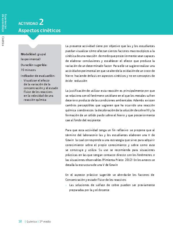 Sugerencia para el profesor: Actividad 2. Aspectos cinéticos