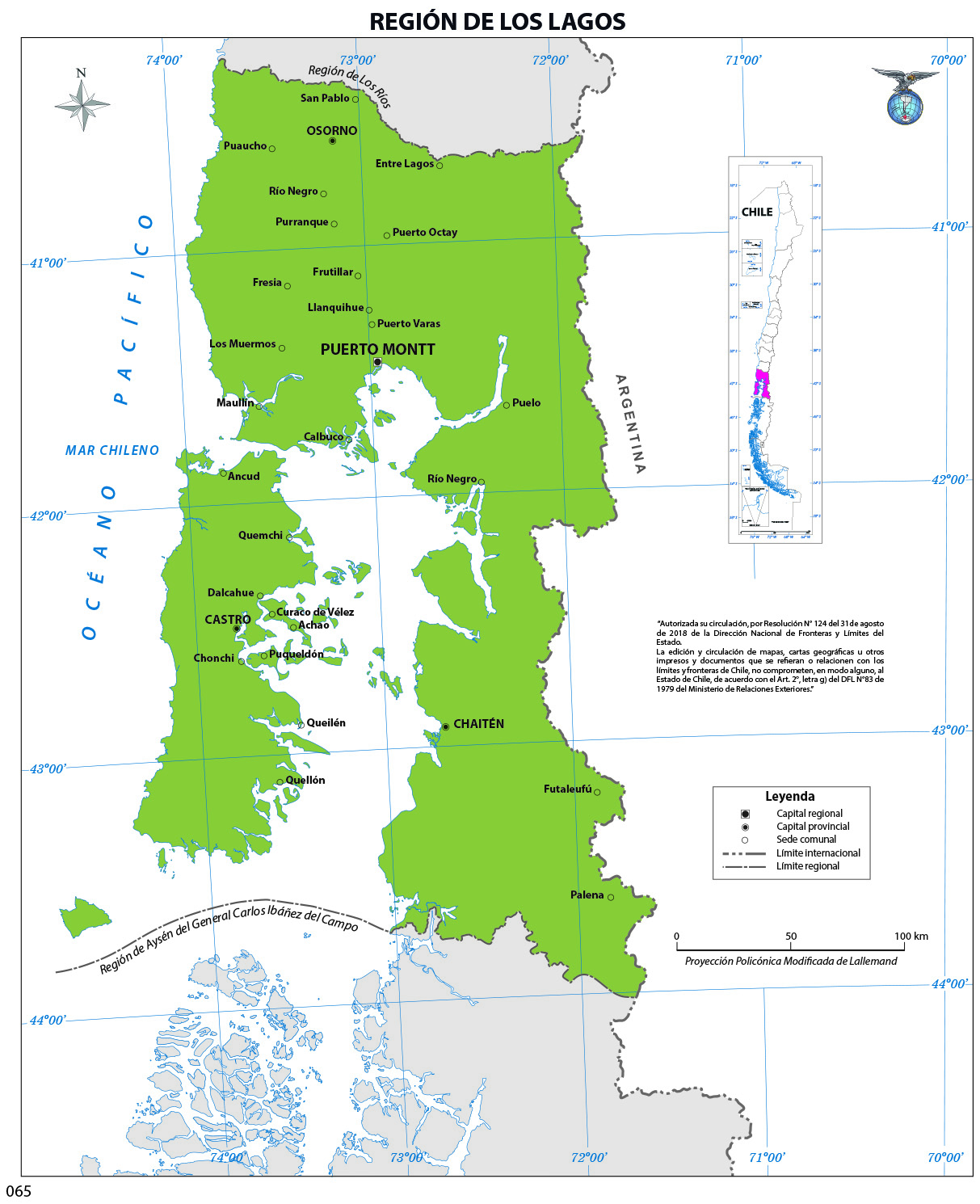 Mapa región de los Lagos (color) Imagen portada