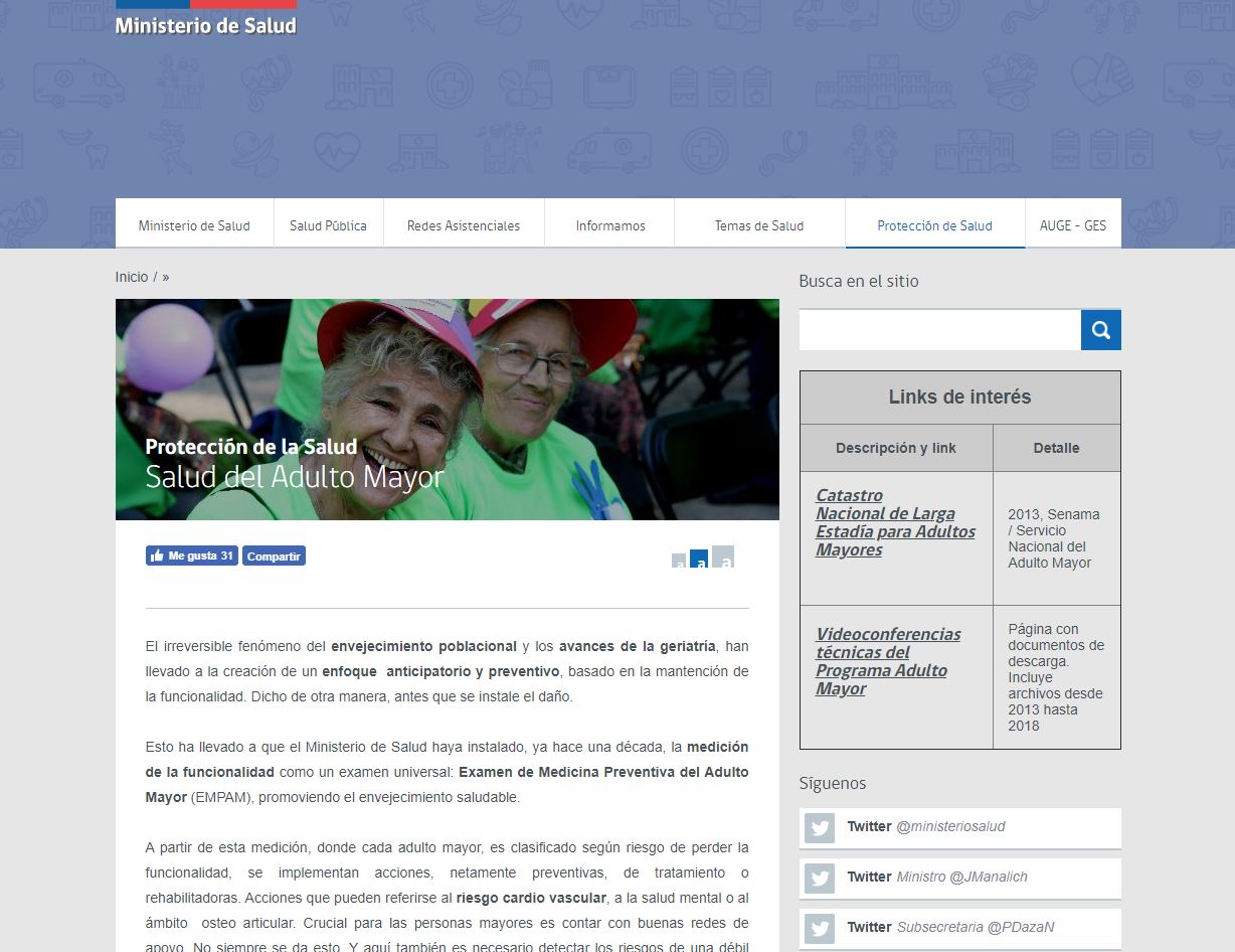 Sección del Adulto MayorMinisterio de Salud Imagen portada