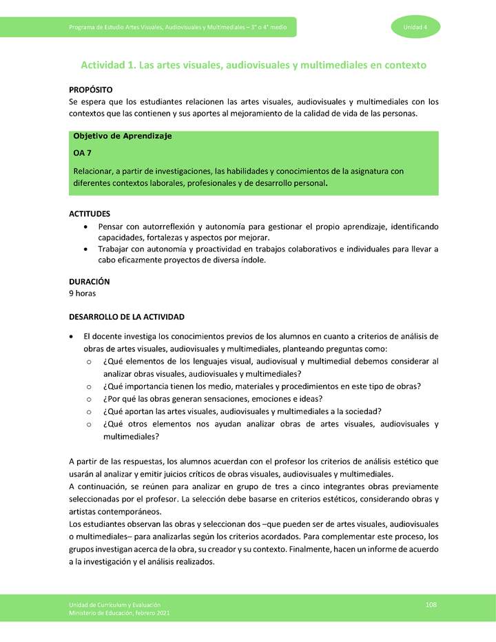Actividad 1: Las artes visuales, audiovisuales y multimediales en contexto Imagen portada