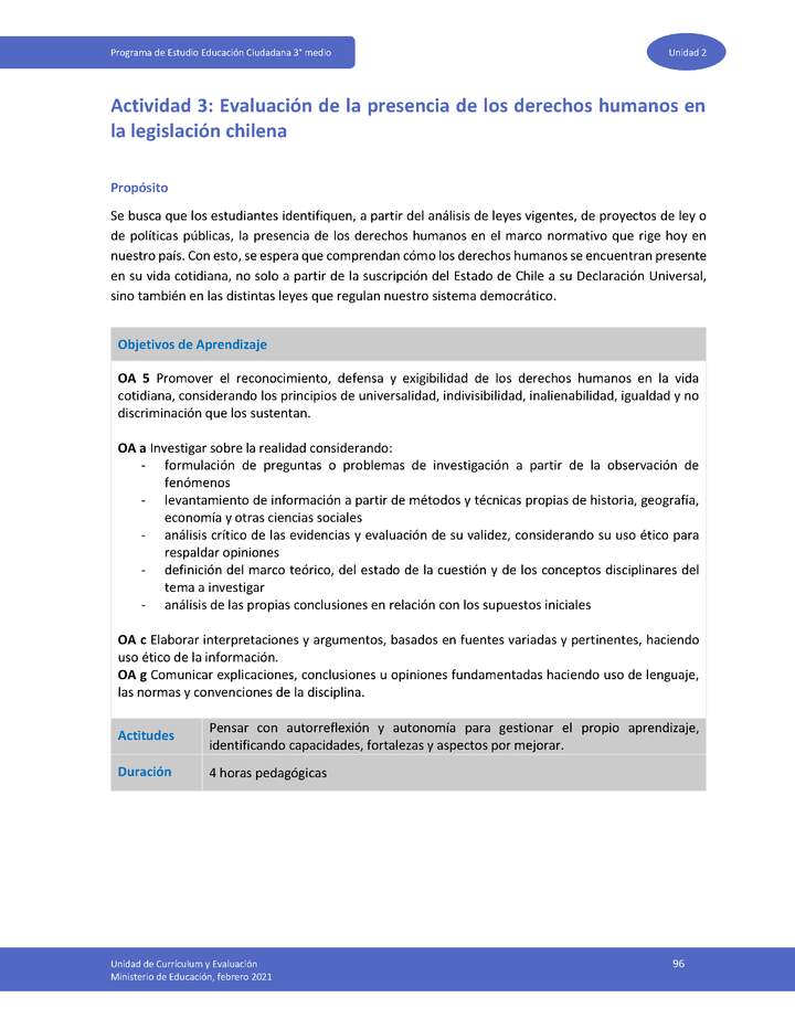 Actividad 3: Evaluación de la presencia de los derechos humanos en la legislación chilena Imagen portada