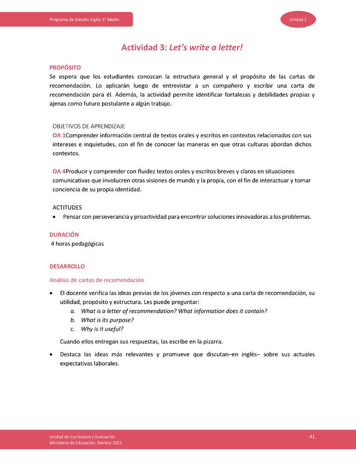 Actividad 3: Let's write a letter! Imagen portada