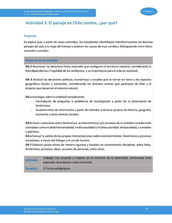 Actividad 3: El paisaje en Chile cambia ¿por qué? Imagen portada