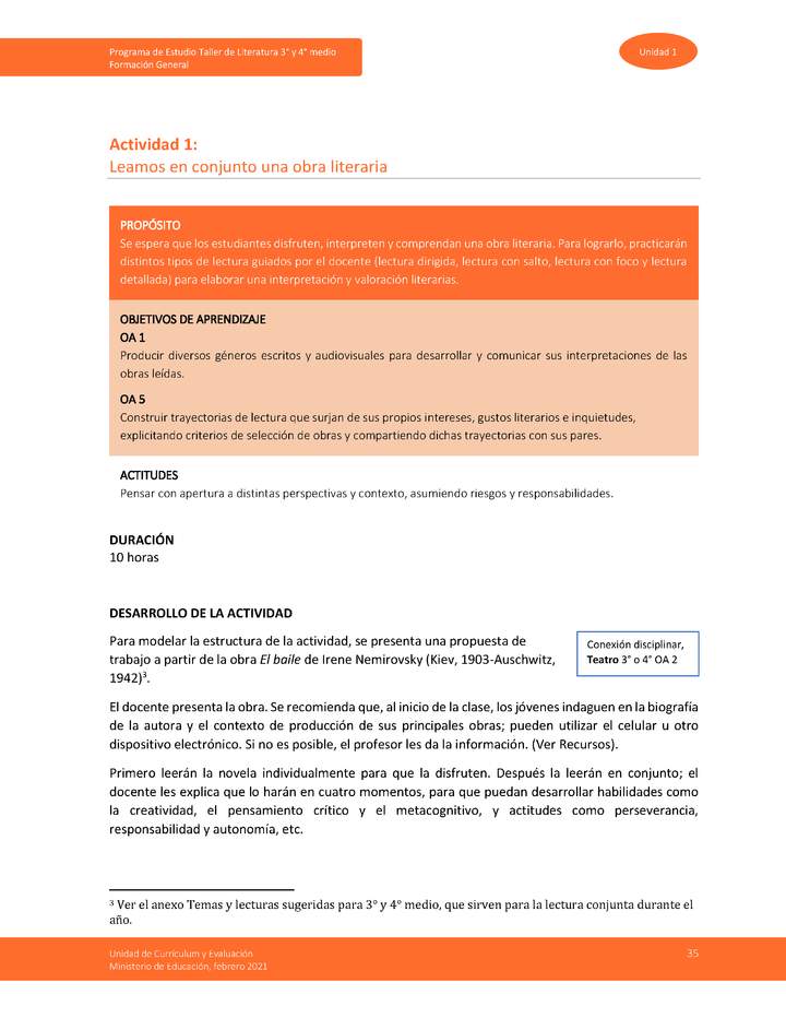 Actividad 1: Leamos en conjunto una obra literaria Imagen portada