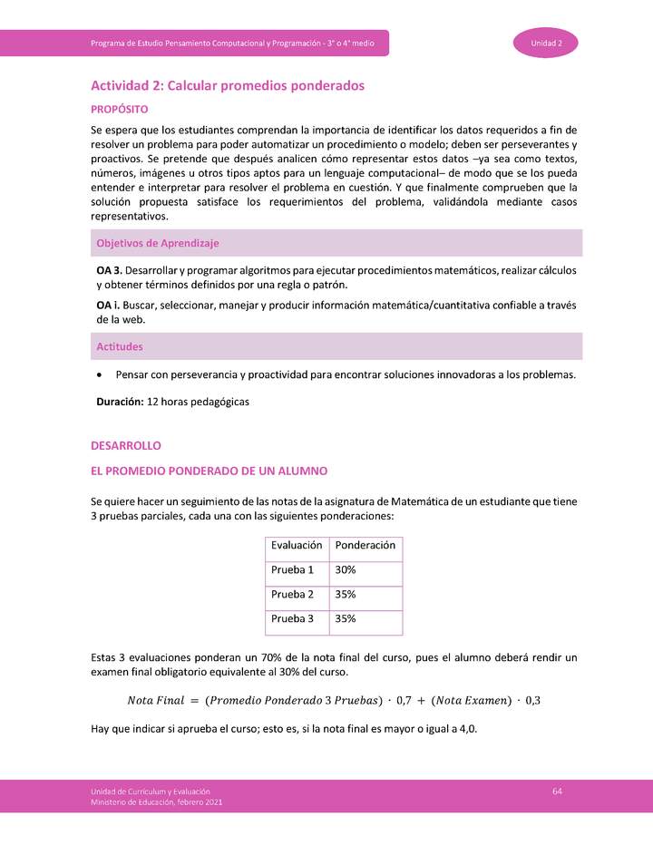 Actividad 2: Calcular promedios ponderados Imagen portada
