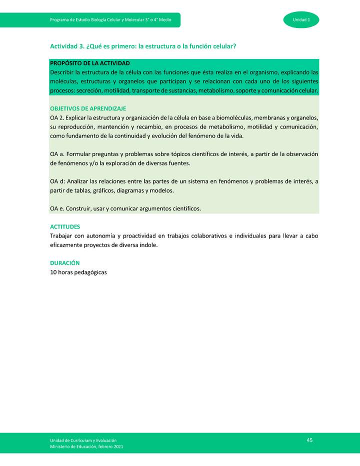 Actividad 3: ¿Qué es primero: la estructura o la función celular? Imagen portada