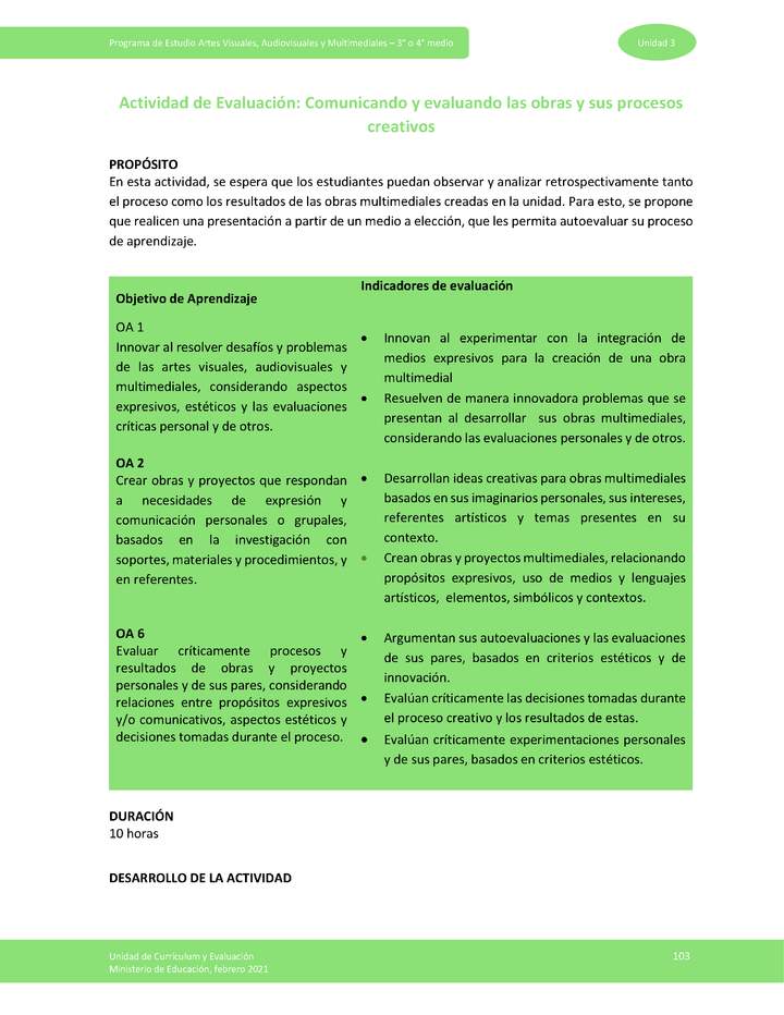 Actividad de evaluación: Comunicando y evaluando las obras y sus procesos creativos Imagen portada