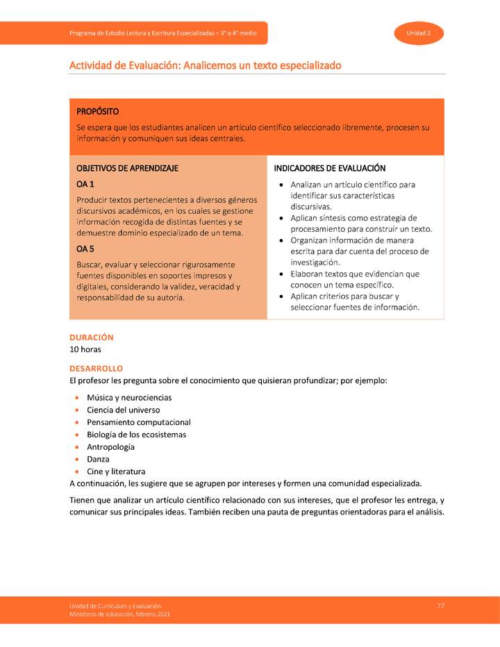 Actividad de Evaluación: Analicemos un texto especializado Imagen portada