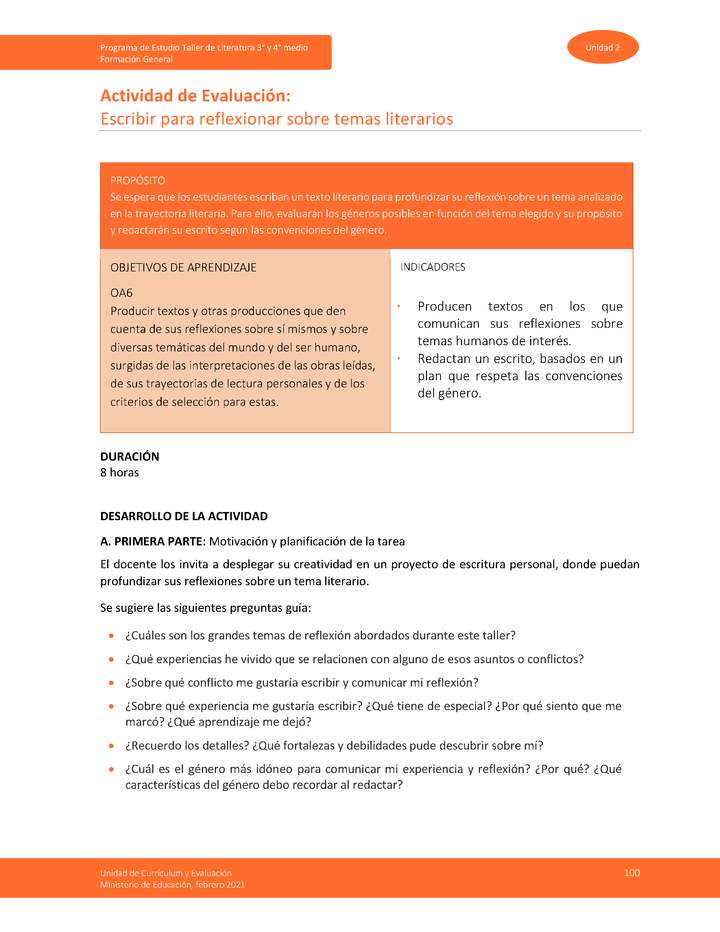 Actividad de Evaluación: Escribir para reflexionar sobre temas literarios Imagen portada