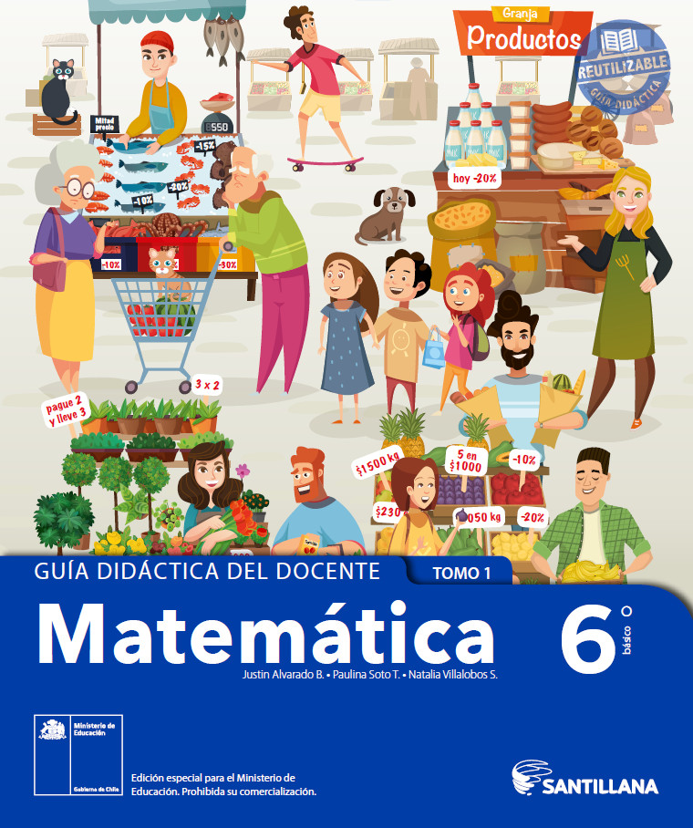 Matemática 6° básico, Santillana, Guía didáctica del docente Tomo 1 Imagen portada
