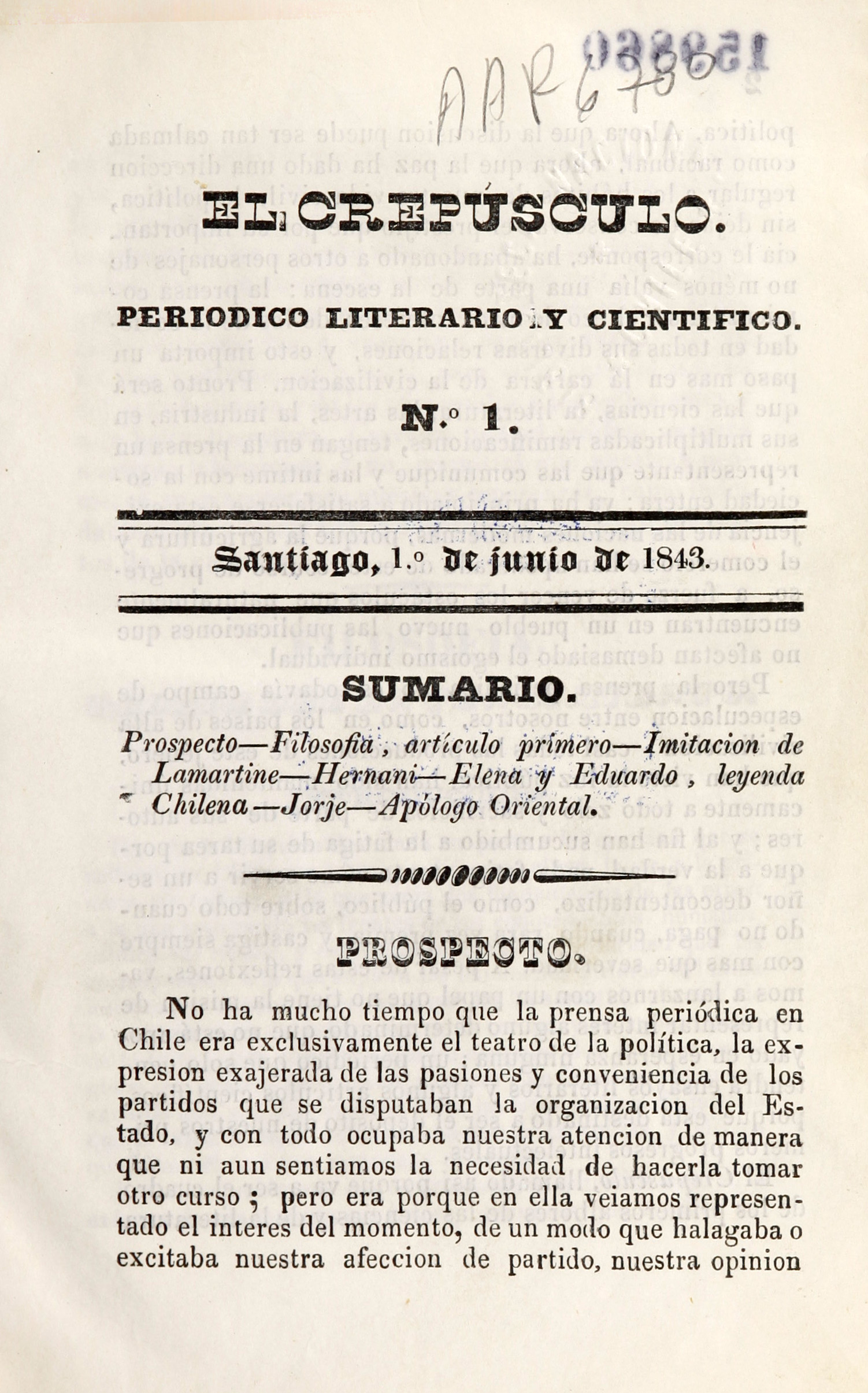 El Crepúsculo (1843-1844) Imagen portada