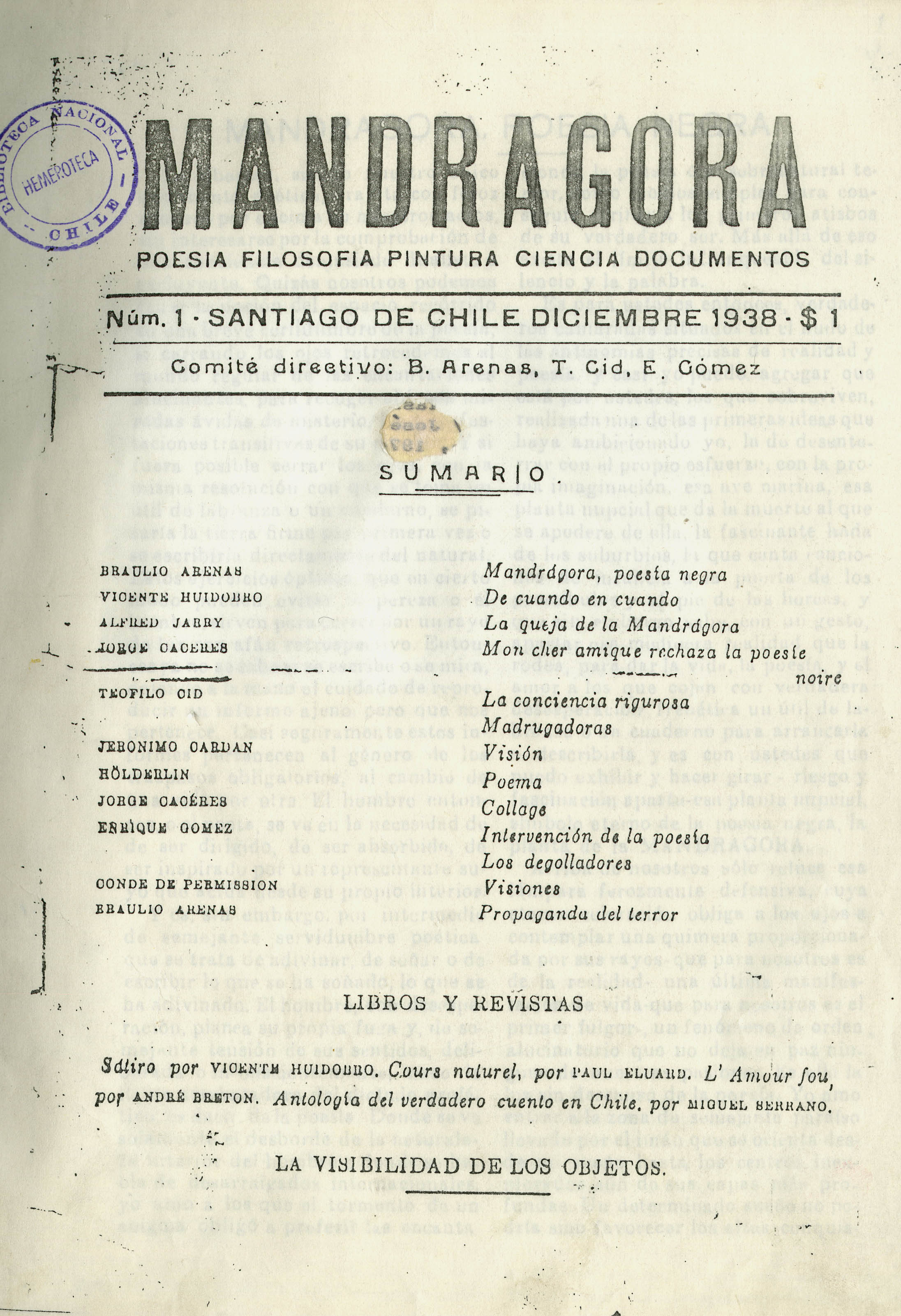 Revista Mandrágora (1938-1941) Imagen portada