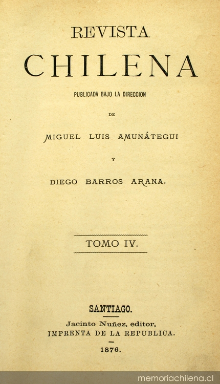 Revista Chilena (1875-1880) Imagen portada