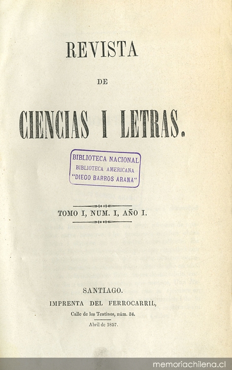 La Revista de Ciencias i Letras (1857) Imagen portada