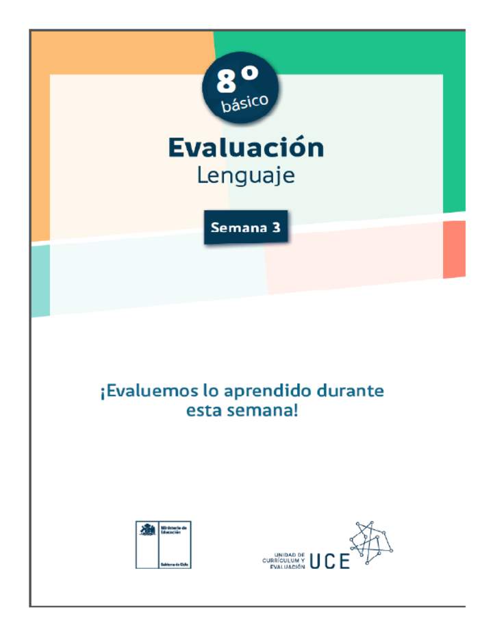 Evaluación Lengua y literatura 8° básico Unidad 1 Semana 3 Imagen portada