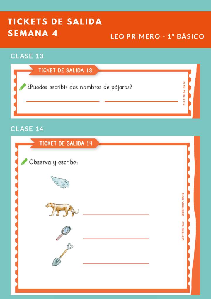 Ticket de salida Lenguaje y comunicación 1º básico Unidad 1 Semana 4 Imagen portada