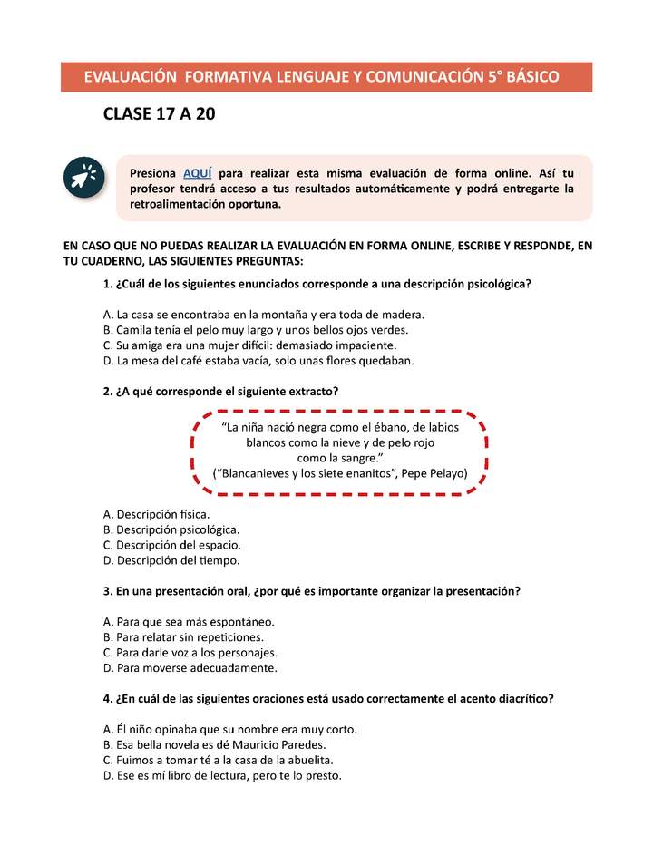 Evaluación Lenguaje y comunicación 5º básico Unidad 1 Semana 5 Imagen portada