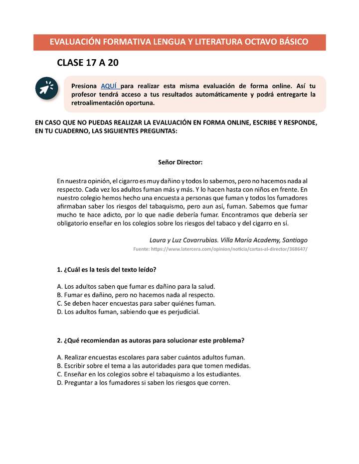 Evaluación Lengua y literatura 8° básico Unidad 1 Semana 5 Imagen portada